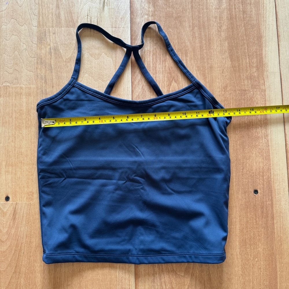 Women Navy Blue Strappy Racerback Yoga Crop Tank Top Built-in Bra Large